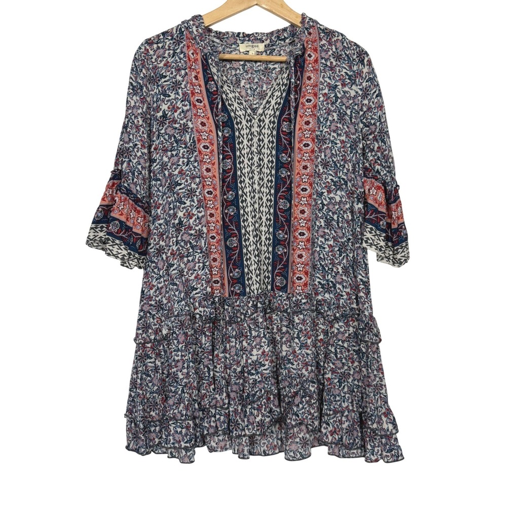 Umgee | Women's Small Boho Floral‎ Tiered Ruffle Dress